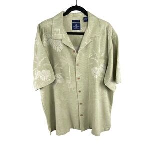 Caribbean Joe Mens Shirt XL Silk Sage Green Tropical Palm Leaf Aloha Camp Button